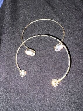 Elegant Gold Open Bangle Bracelet with Clear Crystal Ends - Women Jewelry